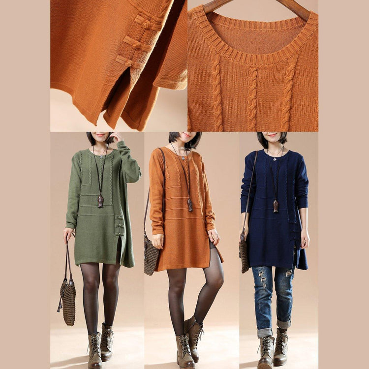 Burgundy new sweaters open hem cable knit dresses winter - Omychic