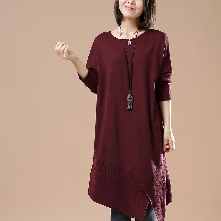 Burgundy plus size sweaters asymmetrical design - Omychic