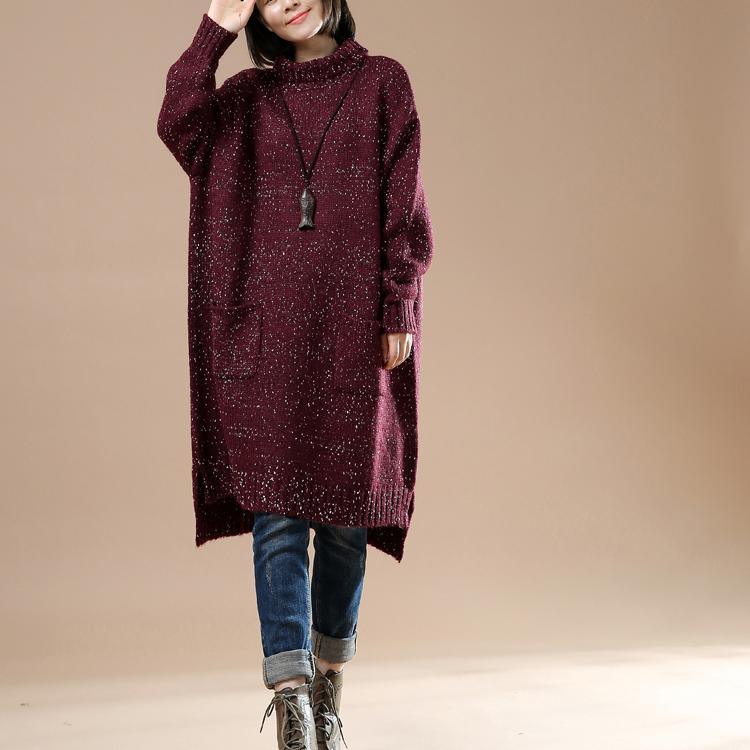 Burgundy plus size sweaters women knit winter dress the seceret Universe - Omychic