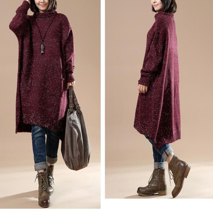 Burgundy plus size sweaters women knit winter dress the seceret Universe - Omychic