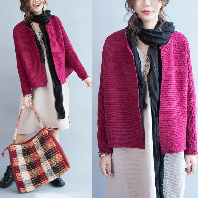 Burgundy short knit caridgans women knitted sweater jacket top - Omychic