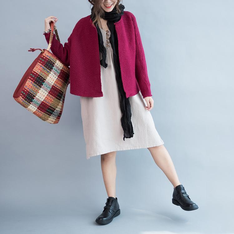 Burgundy short knit caridgans women knitted sweater jacket top - Omychic
