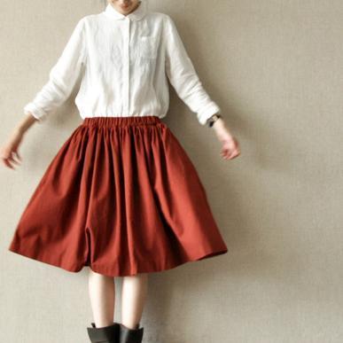 Burgundy top quality cotton skirts elastic waist casual pleated skirts - Omychic