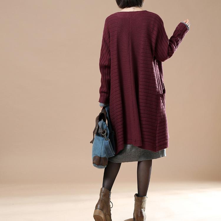 Burgundy woman sweaters long cardigans coats - Omychic