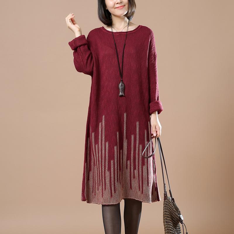 Burgundy women sweater dress plus size sweaters - Omychic