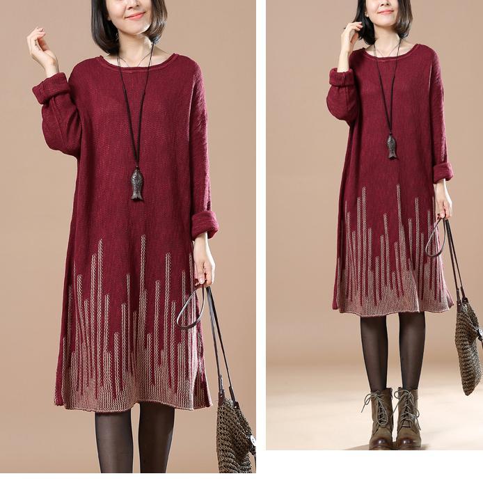 Burgundy women sweater dress plus size sweaters - Omychic