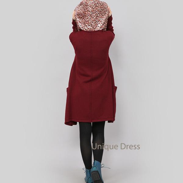 Burgundy zippered women sweater cardigan coat - Omychic