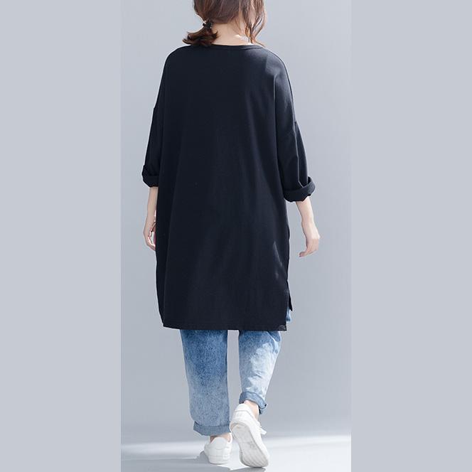 Buy cotton linen tops women plus size o neck print Neckline black silhouette shirts - Omychic