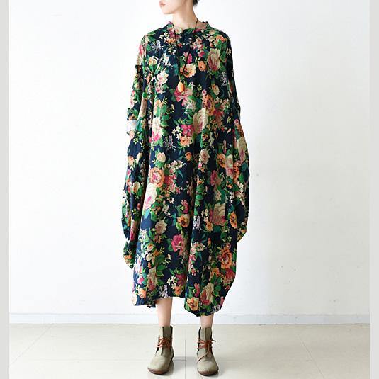 Buy green print linen clothes For Women Women Sewing loose o neck asymmetric Dresses - Omychic