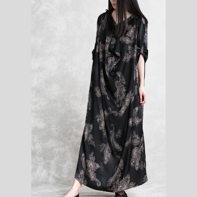 Buy patchwork asymmetric silk dresses Vintage black print long Dress Summer - Omychic