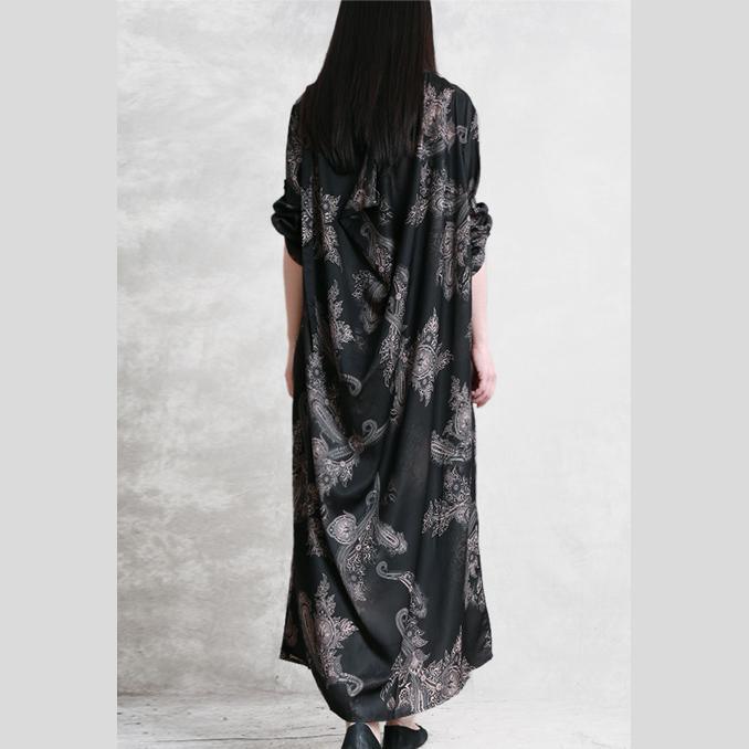 Buy patchwork asymmetric silk dresses Vintage black print long Dress Summer - Omychic