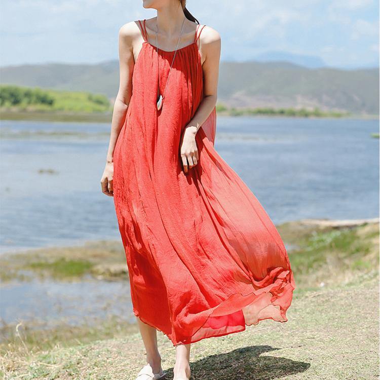 Buy red chiffon Robes Fashion Life Spaghetti Strap large hem long Summer Dresses - Omychic