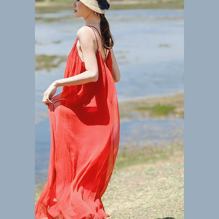 Buy red chiffon Robes Fashion Life Spaghetti Strap large hem long Summer Dresses - Omychic