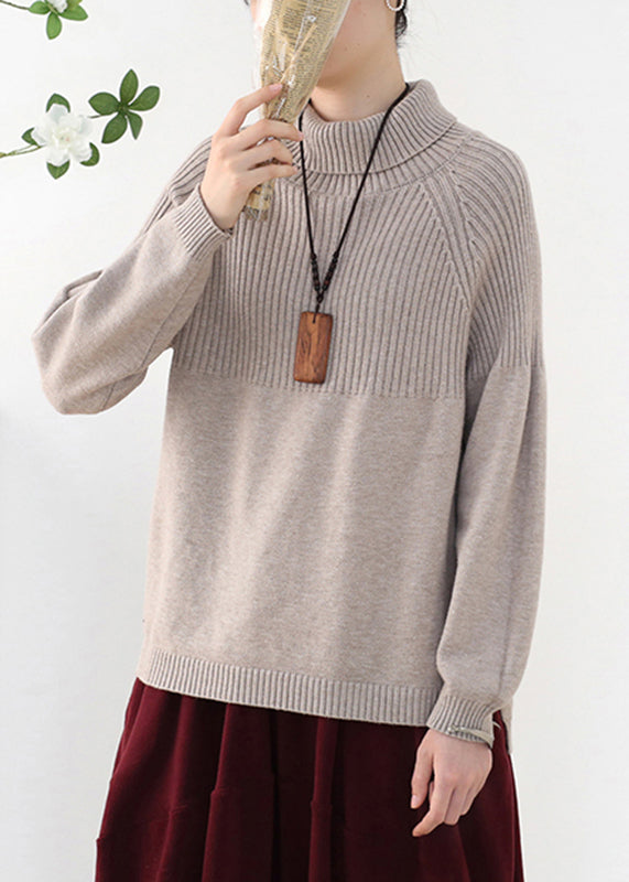 Camel Side Open Thick Knit Sweaters Long Sleeve