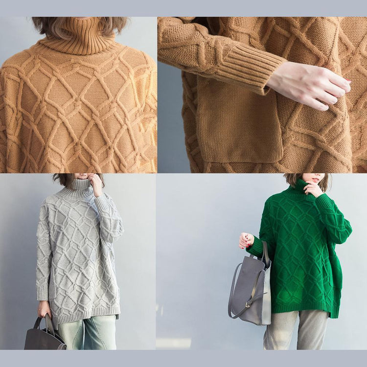 Camel cable knits sweaters womens wool pullover short knits oversized knitted top - Omychic