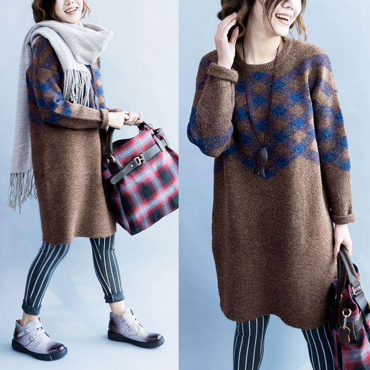 Camel knits sweater dress woolen winter knitted dresses warm woolen dress - Omychic