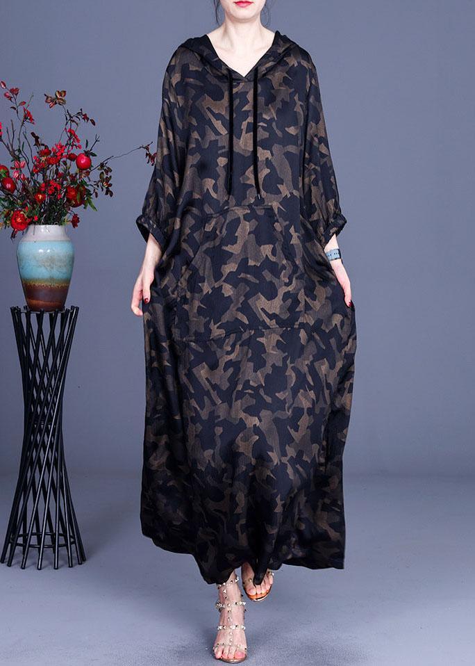 Camouflage Hooded Print Casual Summer Silk Long Dresses - Omychic
