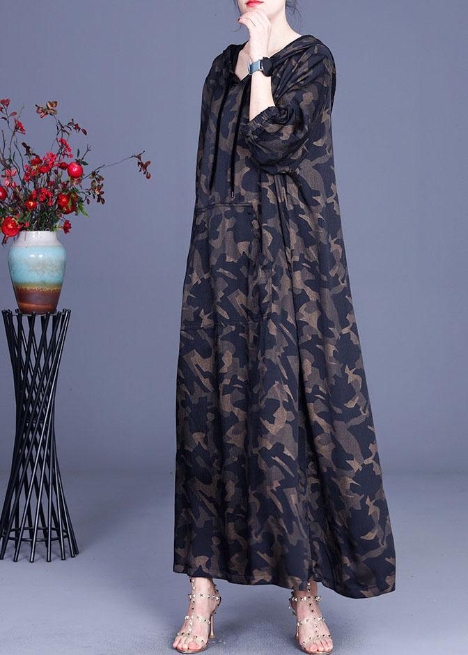 Camouflage Hooded Print Casual Summer Silk Long Dresses - Omychic