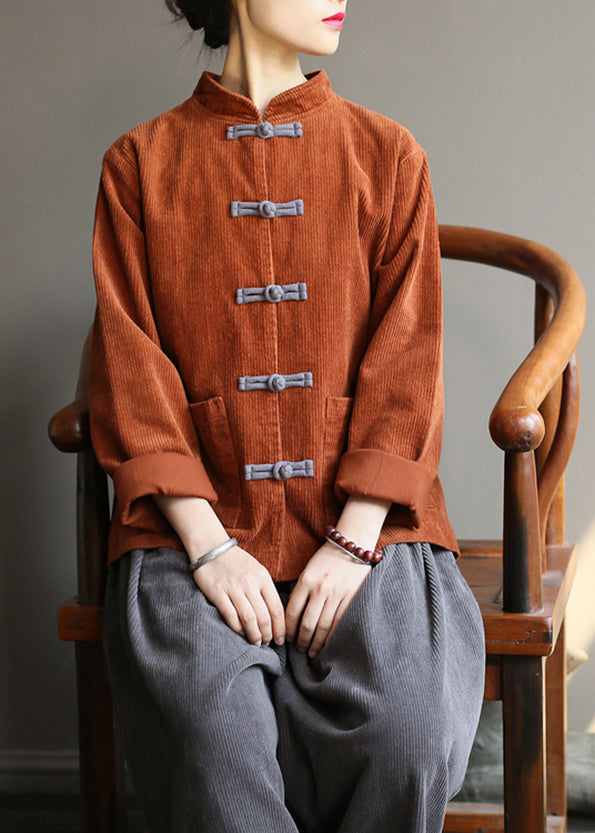 Caramel Stand Collar Corduroy Coats Fall