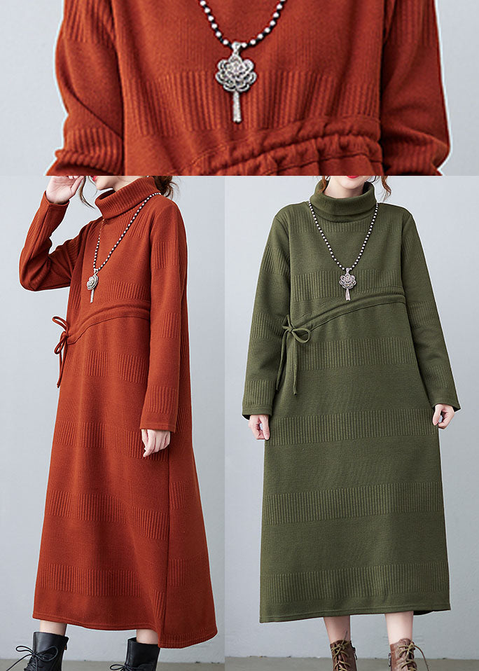 Caramel Drawstring Knit Loose Dresses Winter