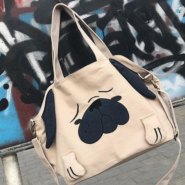 Cartoon Cute Dog Canvas Corduroy Shoulder Bag Crossbody Bags - Omychic