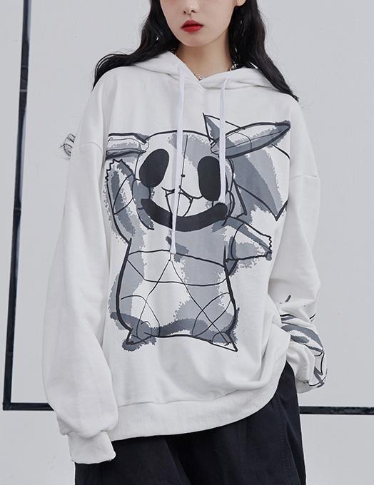 Cartoon print hooded sweater women 2020 new loose black student top - Omychic