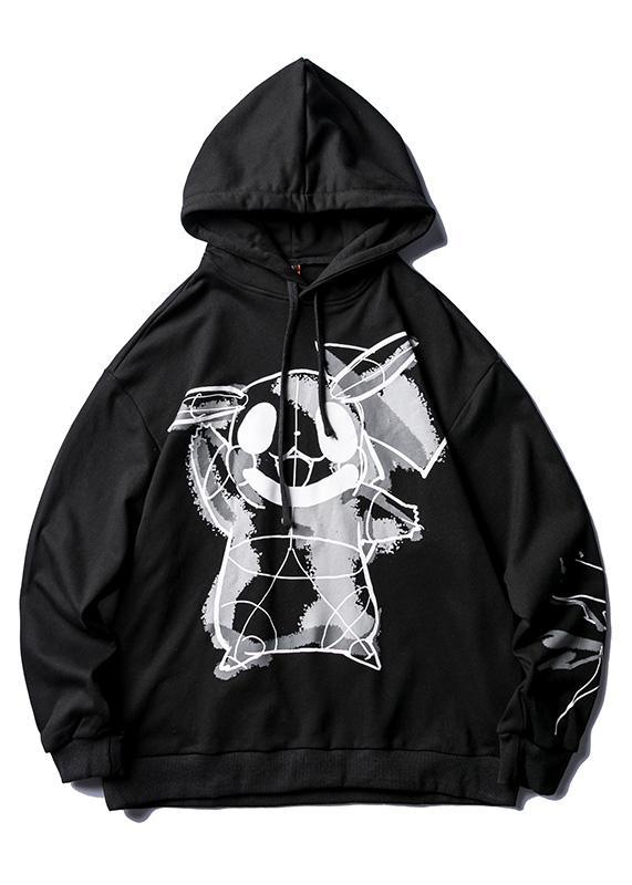 Cartoon print hooded sweater women 2020 new loose black student top - Omychic