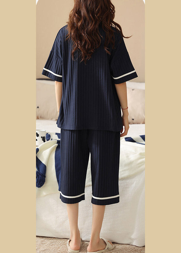 Casual Beige O-Neck Print Cozy Cotton Pajamas Two Pieces Set Summer