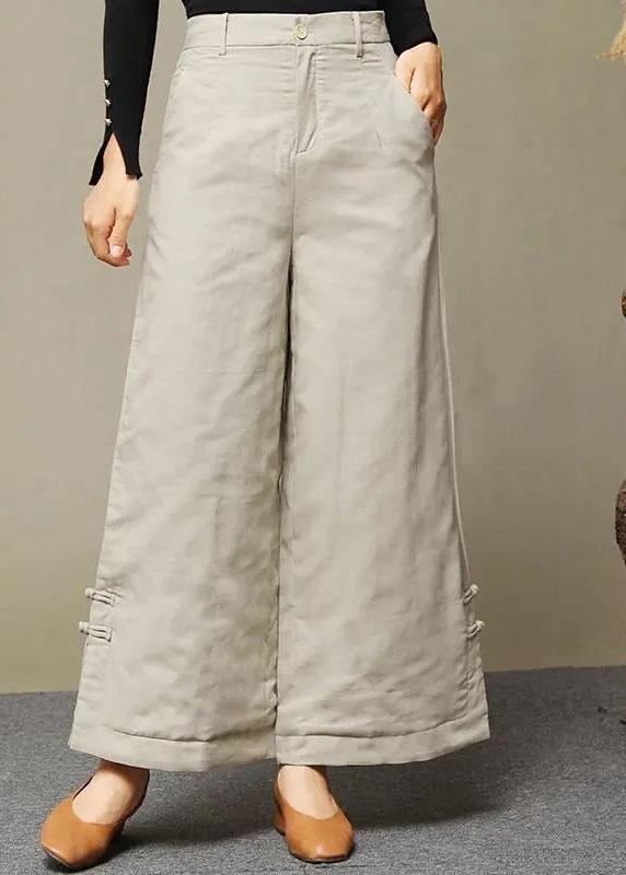 Casual Beige retro Button Thick Straight Winter Pants - Omychic