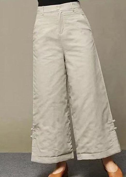 Casual Beige retro Button Thick Straight Winter Pants - Omychic