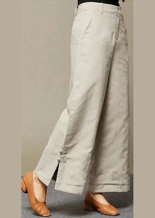 Casual Beige retro Button Thick Straight Winter Pants - Omychic