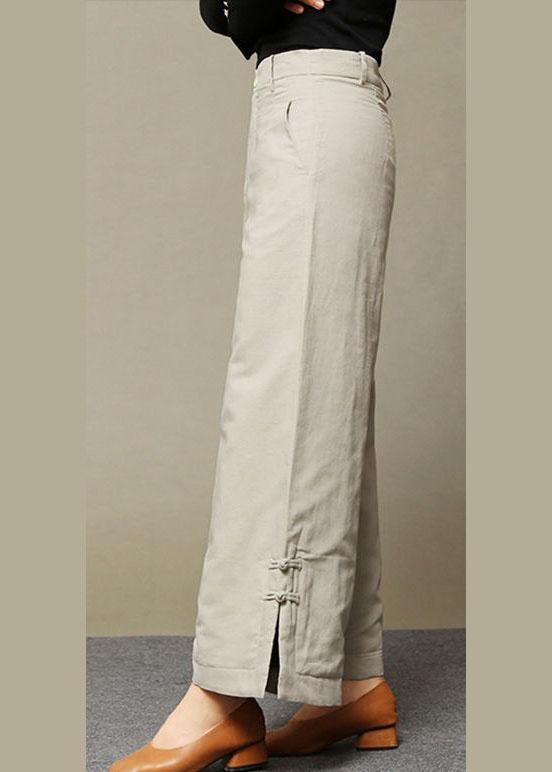 Casual Beige retro Button Thick Straight Winter Pants - Omychic