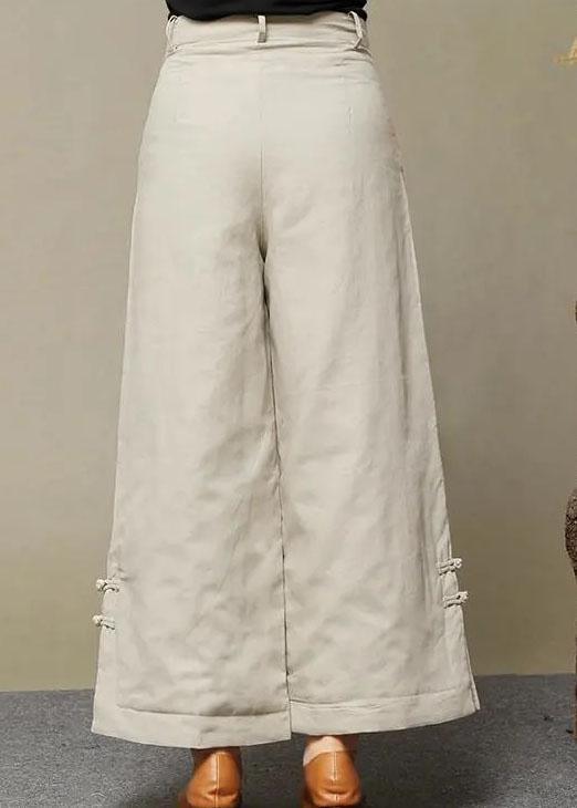 Casual Beige retro Button Thick Straight Winter Pants - Omychic