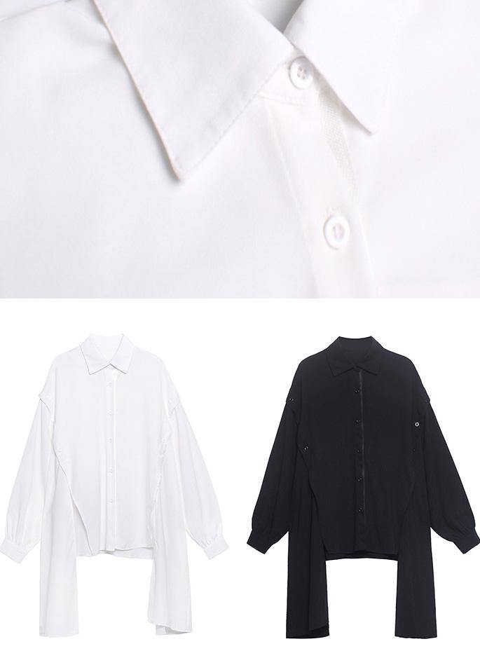 Casual Black Asymmetrical Design Button Shirt Long Sleeve Spring - Omychic