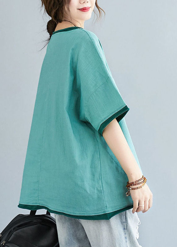 Casual Black Cats Embroidered Patchwork Cotton Shirt Tops Summer