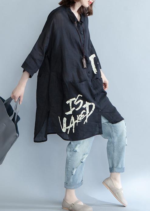 Casual Black Graphic Pockets Cotton Long Sleeve Spring Shirt - Omychic