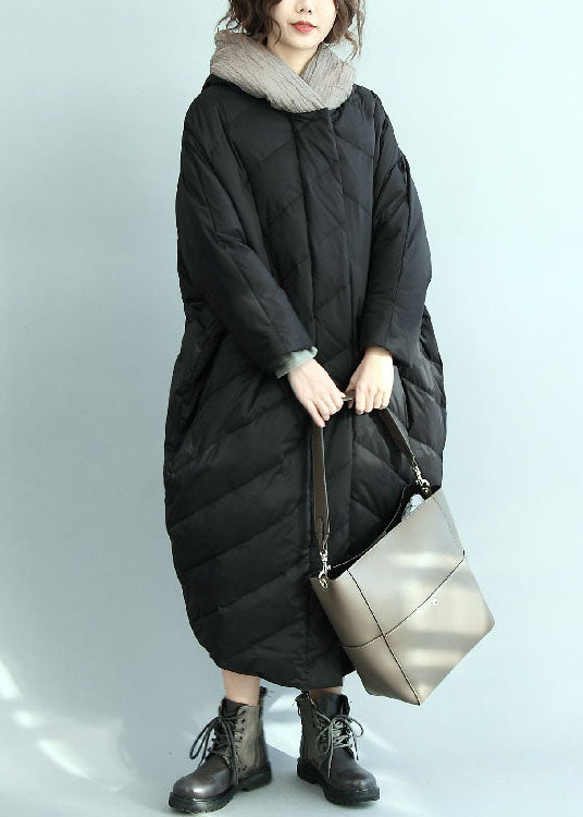 Casual Black Hooded Oversized Duck Down Parka Winter