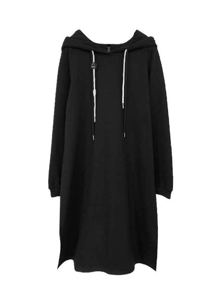 Casual Black Hooded Thick Warm Fleece Sweatshirt Dress Winter