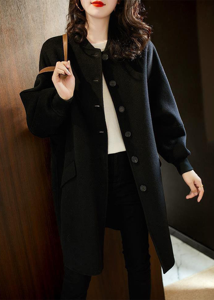 Casual Black Oversized Single Breasted Woolen Trench Fall