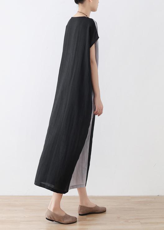 Casual Black Patchwork Bat wing Sleeve Mid Summer Linen Dress - Omychic