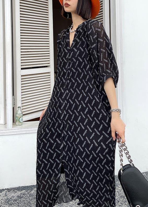 Casual Black Print Chiffon Short Sleeve long shirts Summer Dresses - Omychic