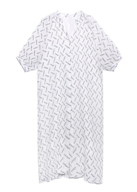 Casual Black Print Chiffon Short Sleeve long shirts Summer Dresses - Omychic