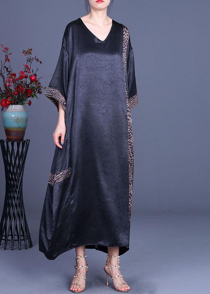 Casual Black Print Patchwork Silk asymmetrical design Summer Party Dress - Omychic