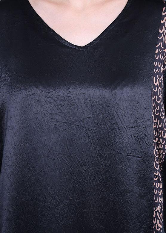 Casual Black Print Patchwork Silk asymmetrical design Summer Party Dress - Omychic