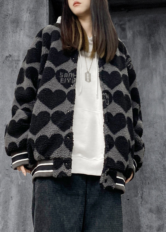 Casual Black Print Pockets Patchwork Faux Fur Cotton Filled Jackets Winter