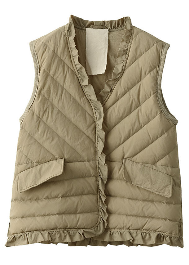 Casual Black Ruffled Solid Thick Duck Down Vest Tops Winter