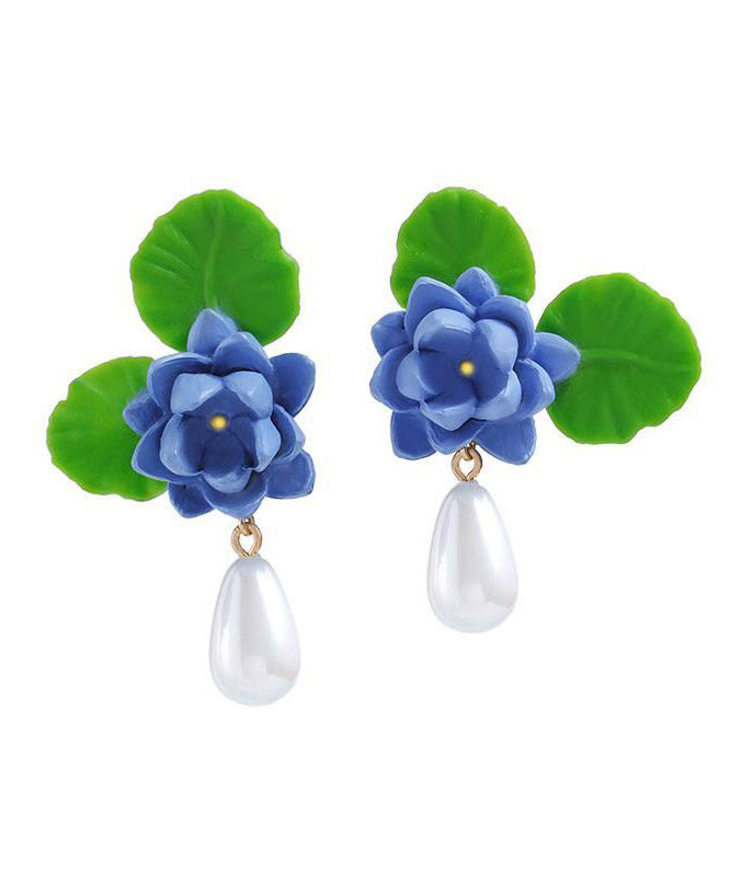 Casual Blue Lotus Acrylic Resin Drop Earrings