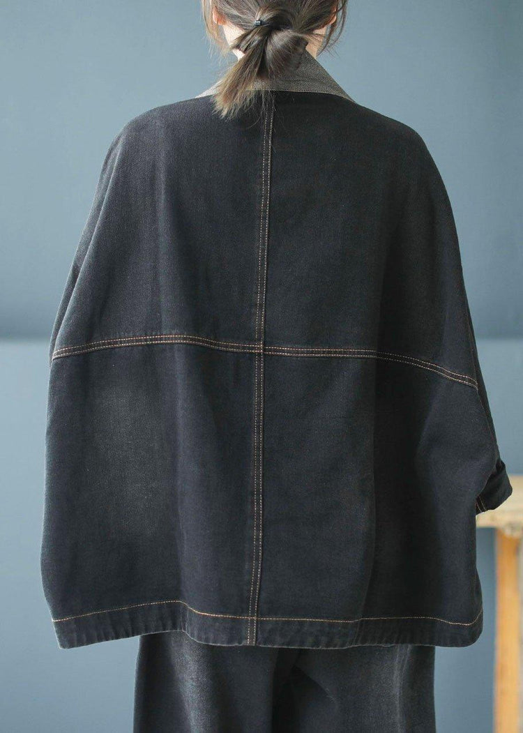 Casual Blue Pockets Button Patchwork Print Fall Denim Long sleeve Coat - Omychic