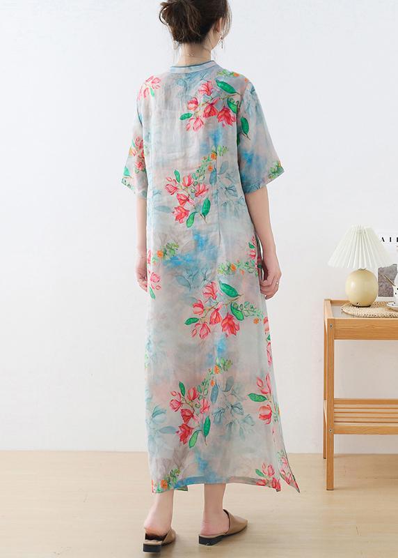 Casual Blue Print Oriental Dresses Summer Ramie - Omychic