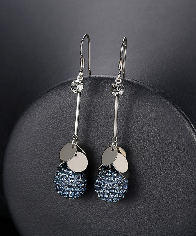 Casual Blue Sterling Silver Crystal Drop Earrings